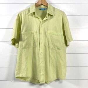 Cotton Connection Womens 100% Cotton Button Up Shirt L‎ Lime Green Short Sleeve